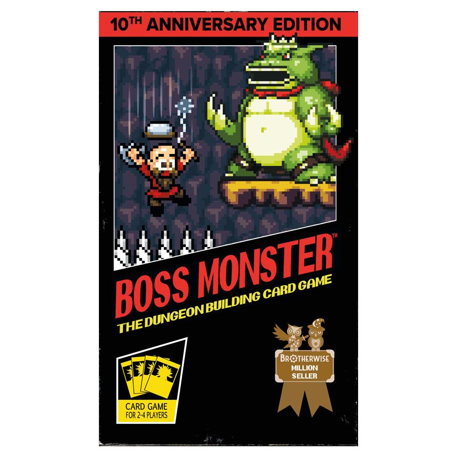 Boss Monster: 10th Anniversary Edition - Boss Monster 10th Anniversary Edition card game box with pixel art hero and green monster on black background.