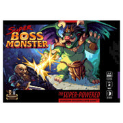 Boss Monster: Super Boss Monster - Board game box featuring a cartoonish green monster with horns and wings attacking a warrior, vibrant fantasy artwork with.