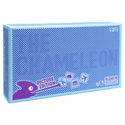 The Chameleon: Pictures - Rectangular box with blue checkered pattern, purple chameleon logo, and images of cards labeled "Picture Edition" for party.
