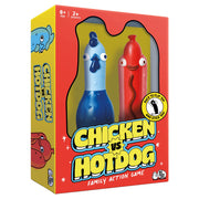 Chicken vs Hot Dog - Brightly colored Chicken vs Hot Dog family action game box with blue chicken and red hot dog figures visible through window.