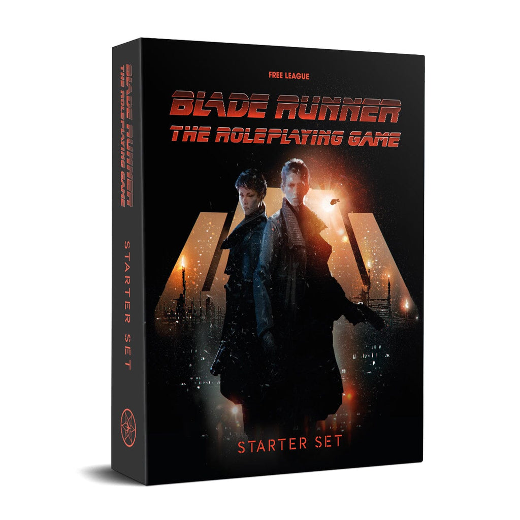 Blade Runner RPG Starter Set - Black and orange Blade Runner RPG Starter Set box featuring two characters in futuristic cityscape background.