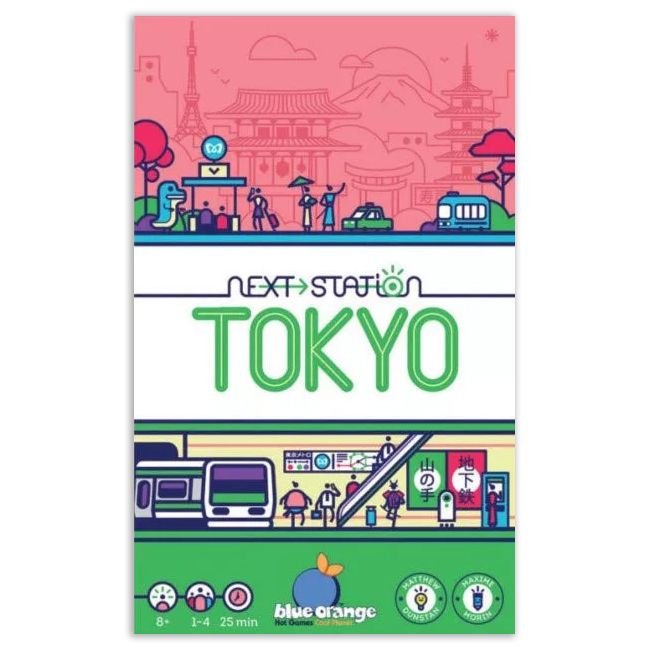 Next Station Tokyo - Next Station Tokyo board game box with pink, white, and green design featuring Tokyo cityscape and transit illustrations.