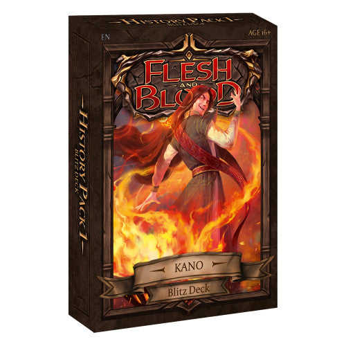Flesh and Blood - History Pack 1 - Blitz Decks - Flesh and Blood History Pack 1 Blitz Deck box featuring fiery warrior Kano artwork on dark fantasy background.