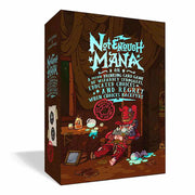 Not Enough Mana - Dark brown box featuring colorful cartoon wizard lounging with cards, whimsical fonts, and magical elements.