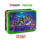 Magic the Gathering: Token Set - Teenage Mutant Ninja Turtles (PREORDER) - Rectangular green tin box featuring Teenage Mutant Ninja Turtles in action on rooftop at night, branded with Magic the.