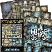 Essential RPG Battle Maps: Dungeon Set (PREORDER) - Set of six colorful dry erase RPG battle maps featuring detailed dungeon corridors, rooms, and grid lines for grid-based.