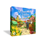 Windmill Valley: Duel (PREORDER) - Colorful board game box with a vibrant village market scene, tulips, and a windmill background.