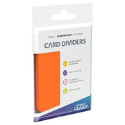 Card Dividers: Standard Size- Orange - Bright orange standard-size card dividers in clear plastic packaging with labeled features and Ultimate Guard branding.