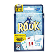 Rook Card Game - Blue Rook card game box with colorful logo and four illustrated playing cards visible in front.