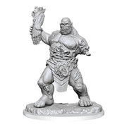 Pathfinder Battles Deep Cuts: Zombie Brute - Unpainted gray resin miniature of a muscular zombie brute with exposed ribs, torn clothing, and a severed arm raised as a.