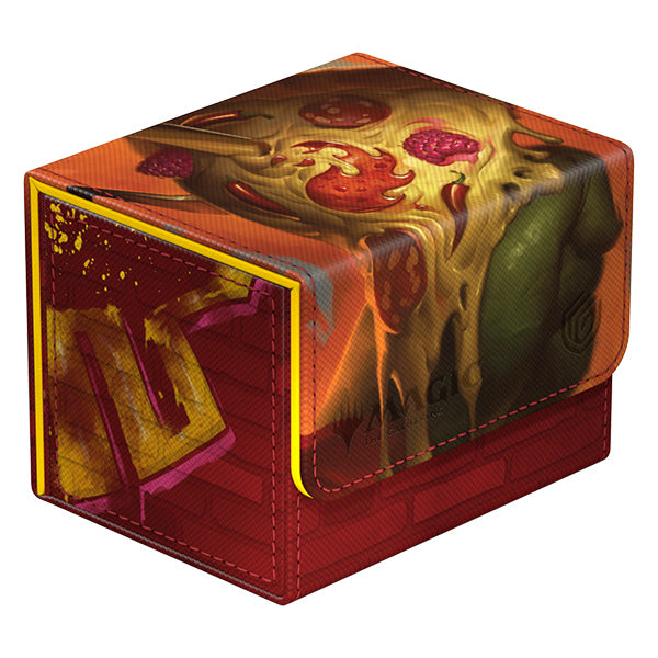 Ultimate Guard Sidewinder 100+ Xenoskin Deck Case: Teenage Mutant Ninja Turtles - Mountain - Red and orange rectangular card deck case with melting pizza slice design and dark green background.