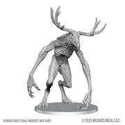 WizKids Deep Cuts: Wendigo (PREORDER) - Gray unpainted resin miniature of a hulking Wendigo with elongated arms, clawed hands, and large antlers on a round base.