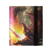 Binder PRO 4-Pocket - Tarkir Dragonstorm - Marketing Insert Art - Card binder with vibrant dragon artwork in fiery orange and dark tones, secured with a black elastic band.