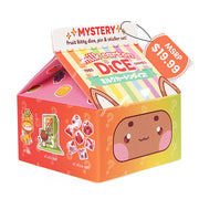 Mystery Milk Dice - Fruit Meadows Edition (PREORDER) - Brightly colored orange and green box with cute, cartoon fruit designs and a peach character face, featuring Mystery Milk.
