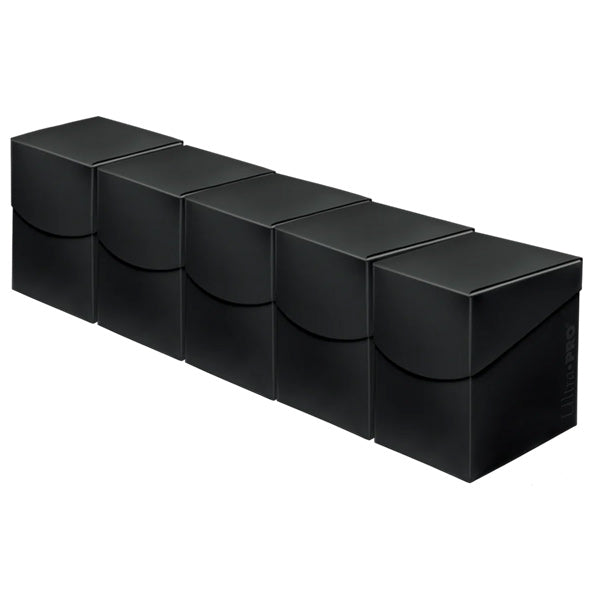 Ultra Pro 100+ Eclipse Deck Box 5-Pack - Jet Black - Set of five sleek jet black rectangular deck boxes with matte finish and curved flap closures.
