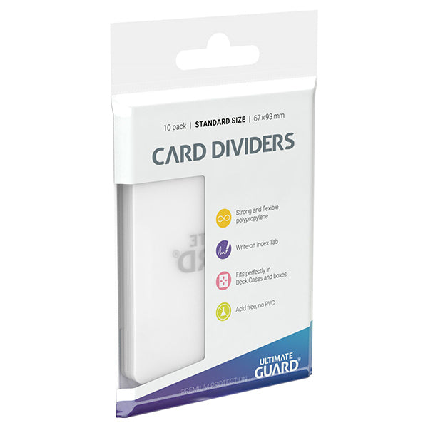 Card Dividers: Standard Size- Transparent - Transparent plastic card dividers for standard size cards, packaged in a white box with blue and yellow accents.