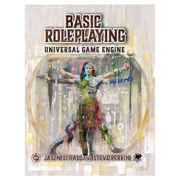 Basic Roleplaying: Universal Game Engine - Roleplaying game book with "Basic Roleplaying Universal Game Engine" title, featuring a colorful human figure with multiple.