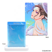One-Touch Edge Magnetic Card Holder: Final Fantasy - Yuna, Wedding Dress Version (PREORDER) - Blue translucent magnetic card holder with feather details and Final Fantasy logo, featuring Yuna in a white wedding dress.