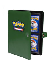 Ultra Pro Pokémon 4-Pocket Premium Snap Binder - Green (PREORDER) - Green card binder with Pokémon logo on front, black interior with clear 4-pocket sleeves, snap closure.