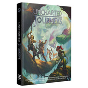 D&D 5E: Uncharted Journeys - Fantasy-themed D&D 5E book titled Uncharted Journeys with explorers and mythical creatures on a colorful illustrated cover.