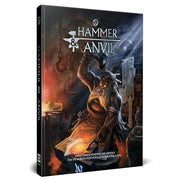 D&D 5E: Hammer & Anvil - Dark fantasy book cover featuring a blacksmith wearing a horned helmet forging a glowing axe in a fiery workshop.