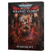 Warhammer 40,000 Roleplay: Wrath & Glory: Starter Set - Dark-themed Warhammer 40,000 Wrath & Glory Starter Set box with fiery red and orange gothic artwork.