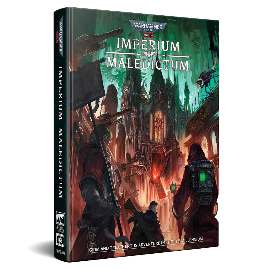 Warhammer 40,000 Roleplay: Imperium Maledictum Core Rulebook - Hardcover Warhammer 40,000 Imperium Maledictum roleplay book with dark sci-fi artwork and green glowing accents.