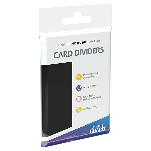 Card Dividers: Standard Size- Black - Black standard size card dividers in rectangular plastic sleeves with labeled packaging.