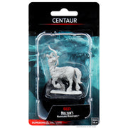 D&D Nolzur's Marvelous Miniatures: Centaur - Unpainted gray plastic centaur miniature with bow and arrow on black and blue D&D branded card backing.