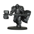 Vallejo True Metallic Metal Airbrush: Obsidian Black (18ml) - Black metallic armored warrior miniature holding a large hammer and shield on round base.