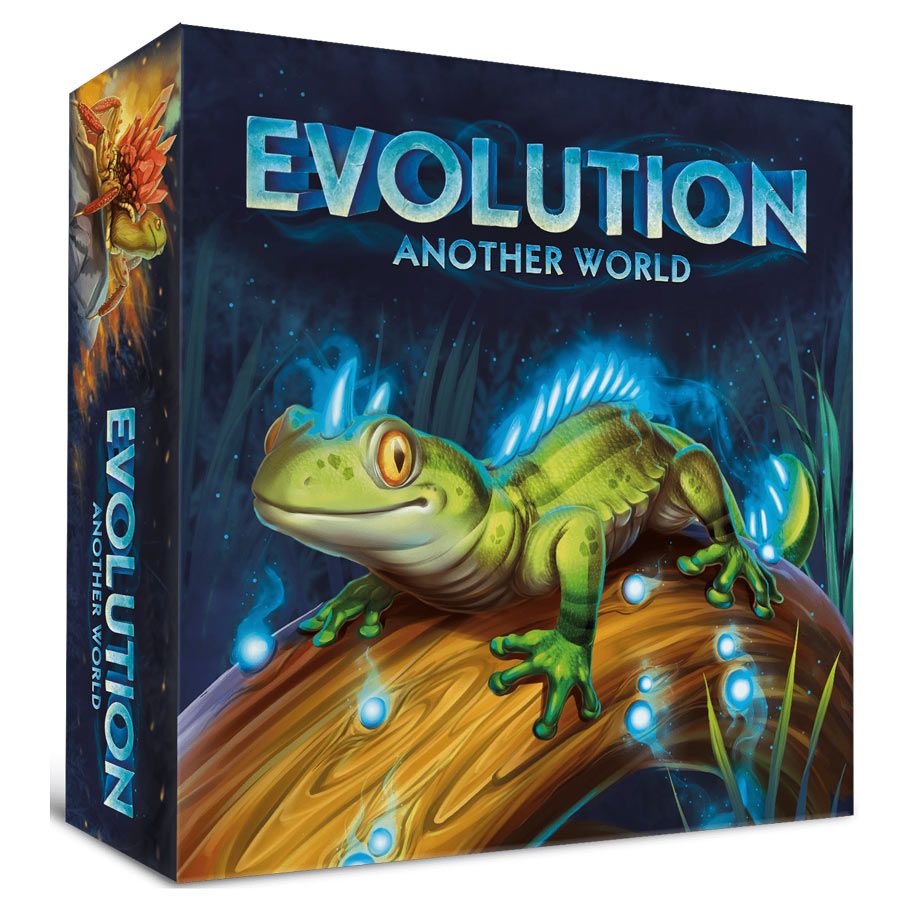 Evolution: Another World - Another World featuring a vibrant green amphibian with glowing blue accents on a log against a dark, mystical forest.