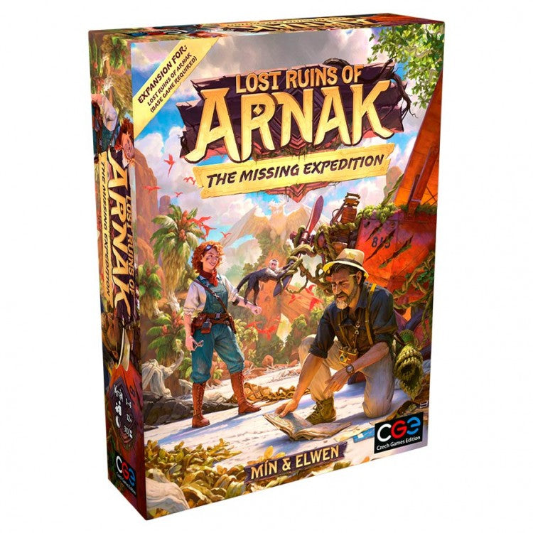 Lost Ruins of Arnak: Missing Expedition - The Missing Expedition with two explorers in a jungle setting.