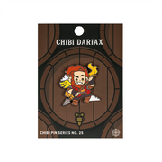Critical Role Chibi Pin - Dariax - Chibi-style enamel pin of a red-haired character in red and brown outfit holding a yellow flame on a stick.