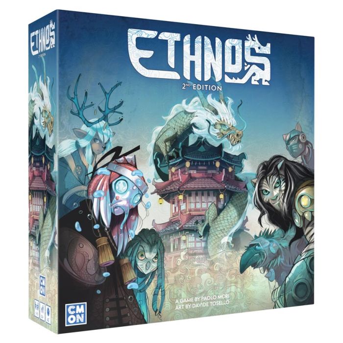 Ethnos 2nd Edition - Colorful Ethnos 2nd Edition board game box featuring fantasy creatures and a temple illustration.