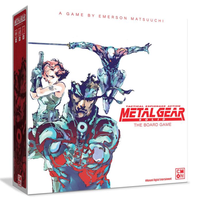 Metal Gear Solid - Metal Gear Solid board game box featuring illustrated characters in action poses with blue and red tones on a white.