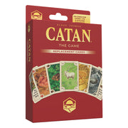 CATAN – Base Game Card Accessory (6th Edition) - Red box of CATAN replacement resource cards showing sheep, wood, brick, wheat, and ore card illustrations.