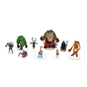 Critical Role Mini: Monsters of Wildemount Box Set 1 - Set of nine colorful fantasy miniatures featuring varied monsters with detailed textures on round clear bases.
