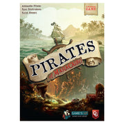 Pirates of Maracaibo - Board game box with a vintage pirate ship sailing near palm trees and a rocky shore, featuring bold "Pirates of Maracaibo".