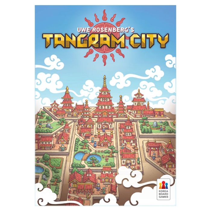 Tangram City - Colorful game box featuring an illustrated bird’s-eye view of a vibrant city with intricate buildings and winding pathways.