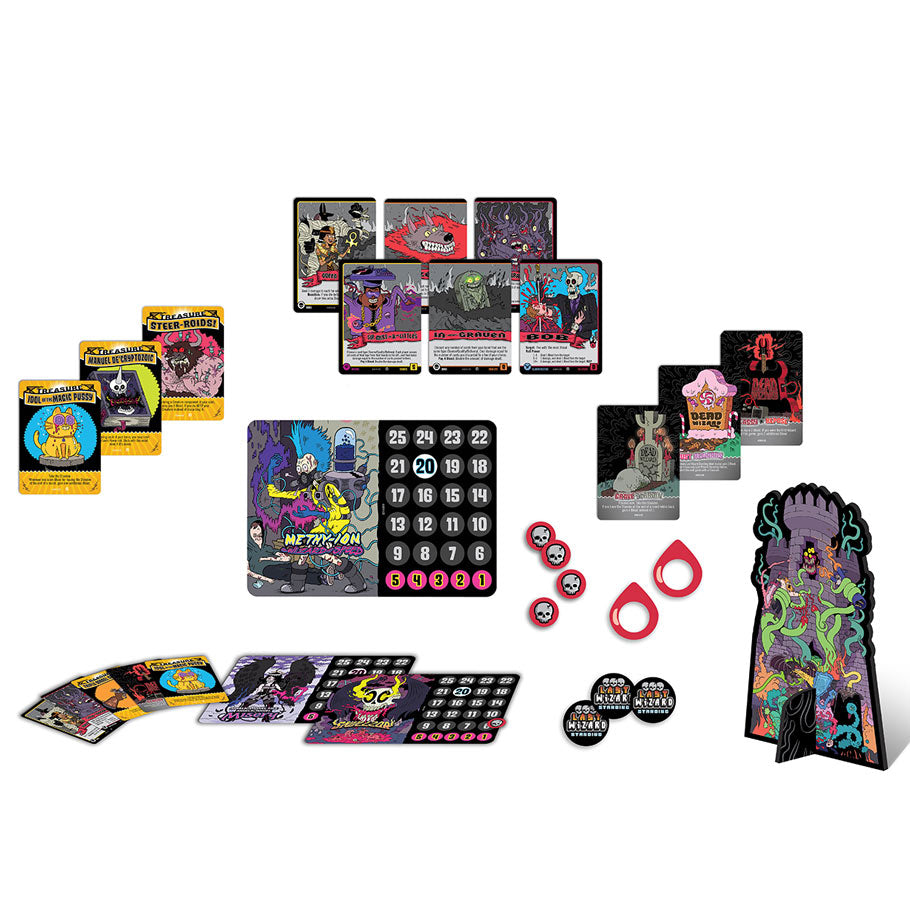 Epic Spell Wars of the Battle Wizards II Rumble at Castle Tentakill - Colorful fantasy-themed card game set with illustrated cards, tokens, and a pop-up castle tentacle display.