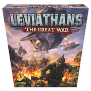 Leviathans: The Great War Starter Box (PREORDER) - The Great War board game box with airships, warships, and a soldier amid fiery battlefield artwork.