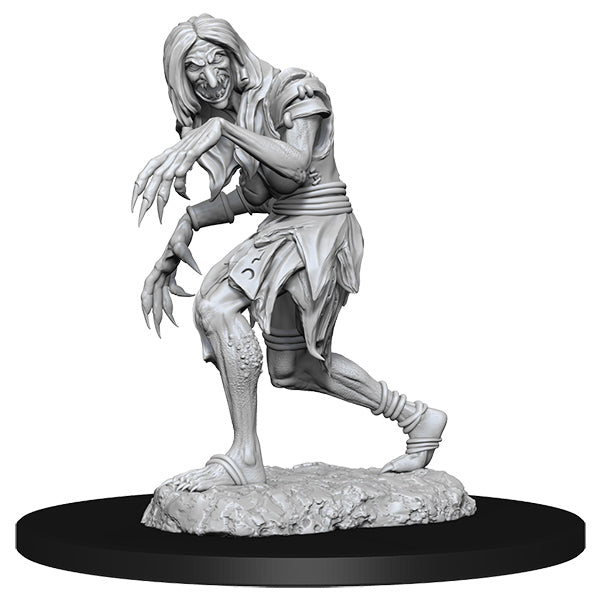 Pathfinder Battles Deep Cuts: Annis Hag & Green Hag - Gray resin miniature of a hunched, menacing female hag with long claws and tattered clothing standing on rocky base.
