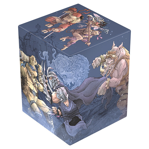 Ultimate Guard RTE Boulder 100+ Deck Case: Teenage Mutant Ninja Turtles - Technodrome Battle - Square deck case with dark blue background featuring detailed Teenage Mutant Ninja Turtles Technodrome Battle characters in.