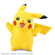 Pokémon Model Kit Quick!! - Pikachu - Bright yellow Pikachu model kit with red cheeks, black-tipped ears, and wide smile, posed with open arms and tail raised.
