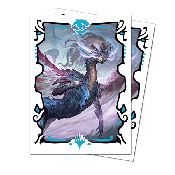 Apex Deck Protectors - Tarkir Dragonstorm - Shiko, Paragon of the Way (105ct) - Deck protectors featuring a blue and purple dragon with glowing eyes, intricate wing details, and a stylized border with.