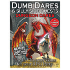 Dumb Dares and Silly Side Quests: Dungeon Dares Pack - Dungeons & Dragons themed card pack with bold title, fiery red dragon, wizard, and castle background.