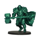 Vallejo True Metallic Metal Airbrush: Dusken Green (18ml) - Metallic green armored warrior miniature holding a large hammer and shield on a black oval base.