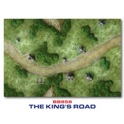 Gale Force Nine RPG Mat: The King's Road (PREORDER) - RPG gaming mat with a winding dirt road flanked by green grass, trees, and scattered rocks.