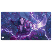 MTG Playmat - Tarkir: Dragonstorm - Zurgo Stormrender - Rectangular MTG playmat featuring a muscular warrior wielding a glowing axe with purple lightning against a dark battlefield