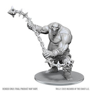 D&D Nolzur's Marvelous Miniatures: Ogre Chain Brute - Gray plastic miniature of a muscular ogre wielding a large spiked chain weapon in a battle-ready stance.